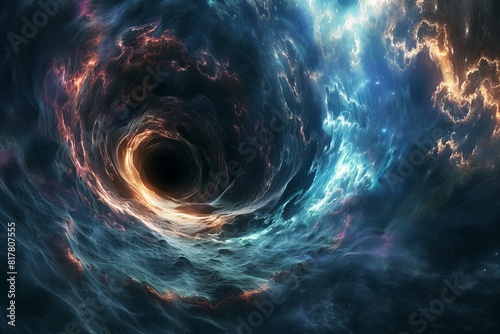 A close up of a black hole in the middle of a galaxy