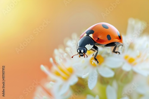 A ladybug perched on flower petals