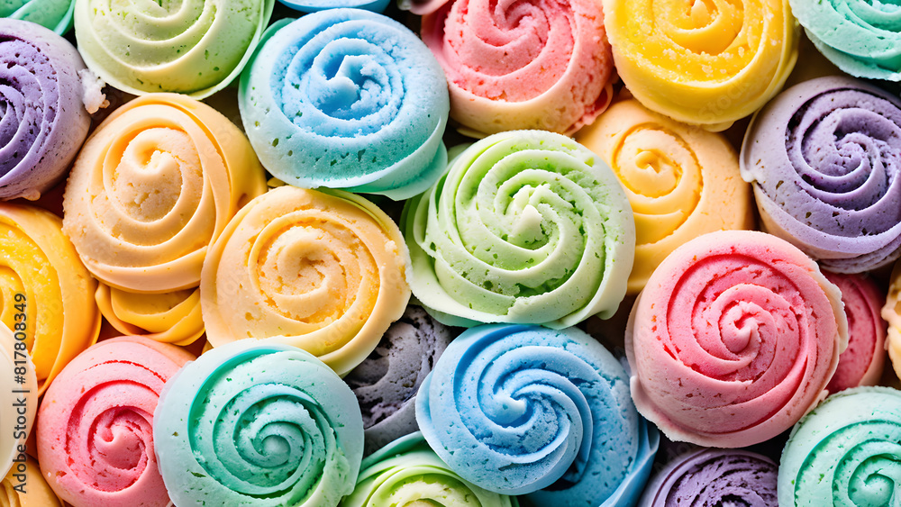 colorful rainbow ice cream, sweet desserts, ai generated