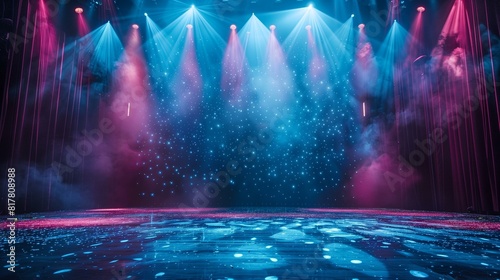 Stage with blue pink lights starry background
