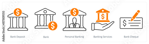 A set of 5 Banking icons as bank deposit, bank, personal banking