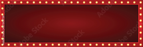 Long retro light box frame, banner, border, red shining marquee, vector isolated, cut out.