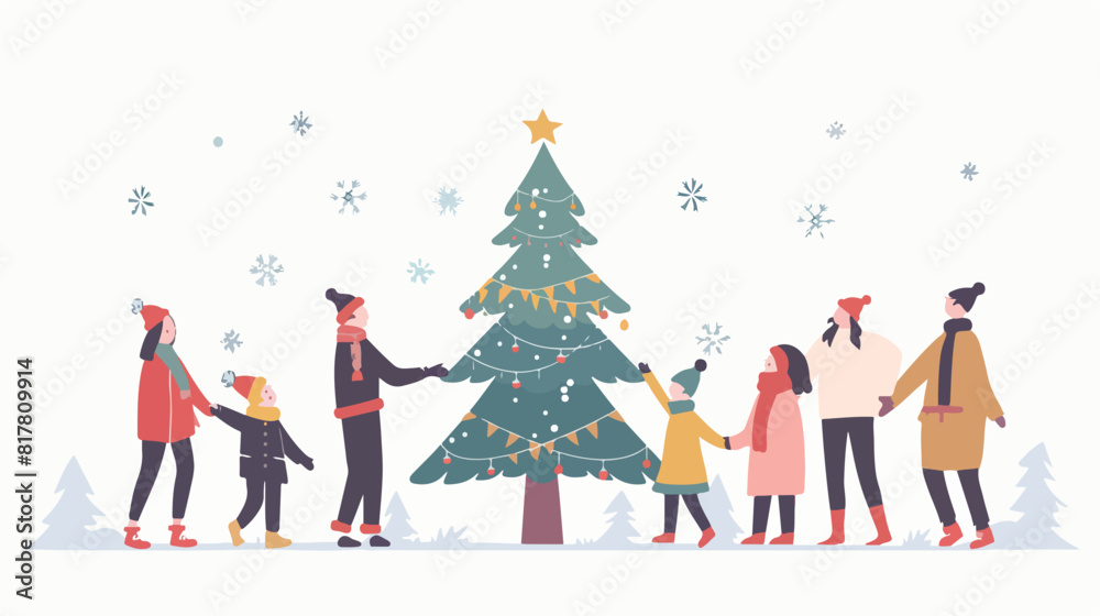 Christmas holiday outdoor celebration flat vector illustration