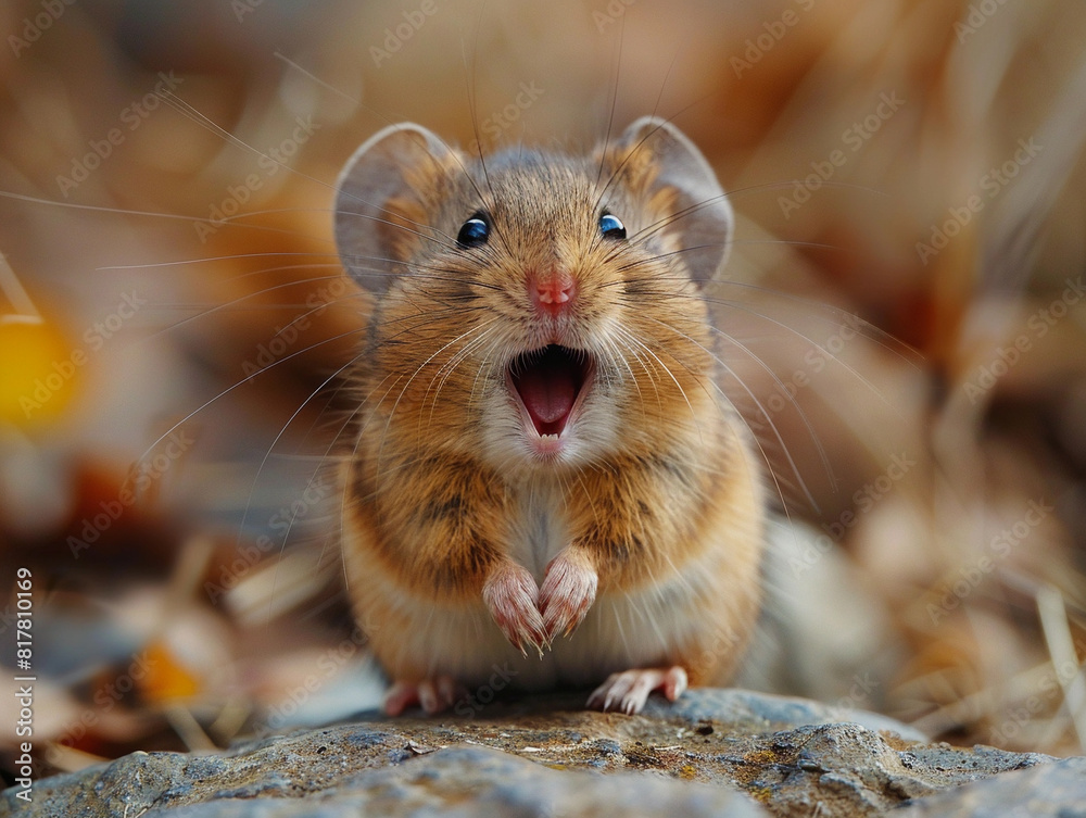 Laughing Mouse on Rock with Open Mouth