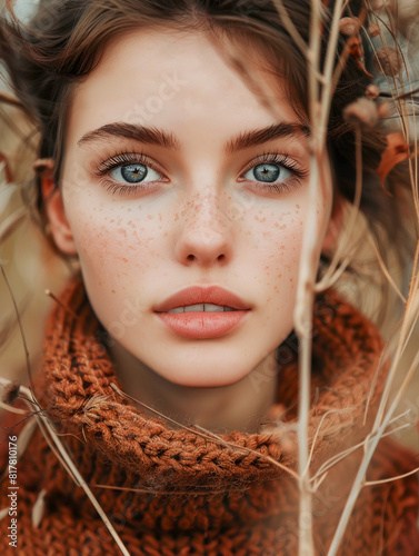 Autumn atmospheric lifestyle portrait of young woman
