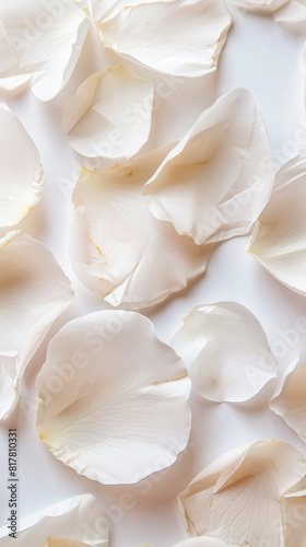 Delicate white rose petals. Aesthetic background for special events. Romantic concept. Generative AI