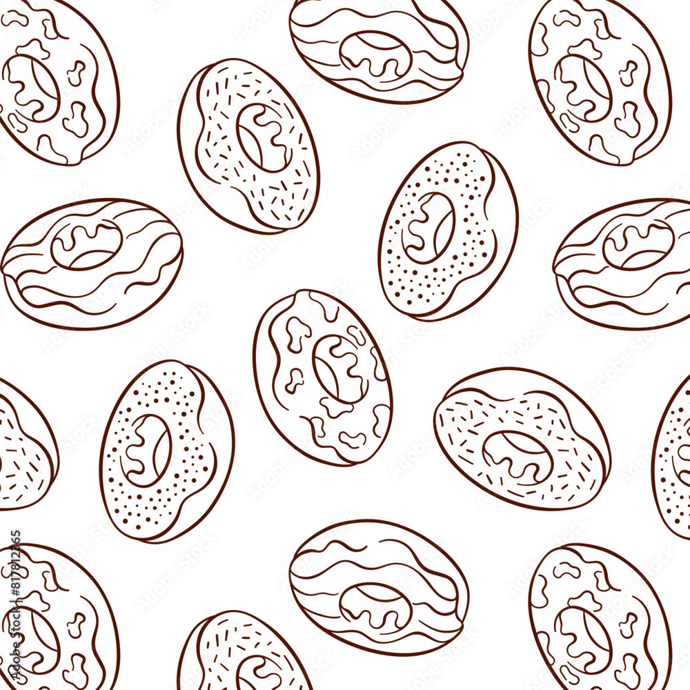 Donut seamless pattern in line art style. Hand drawn background with ...