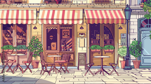 Colored drawing of summer sidewalk cafe coffeehouse