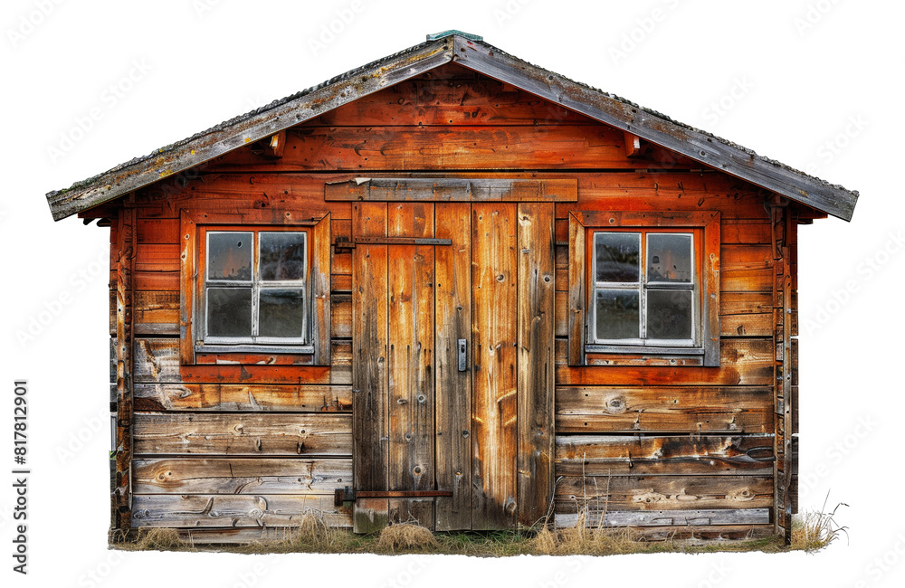 Classic wooden cabin with rustic exterior design, cut out - stock png. Classic wooden cabin with rustic exterior design, cut out - stock png.