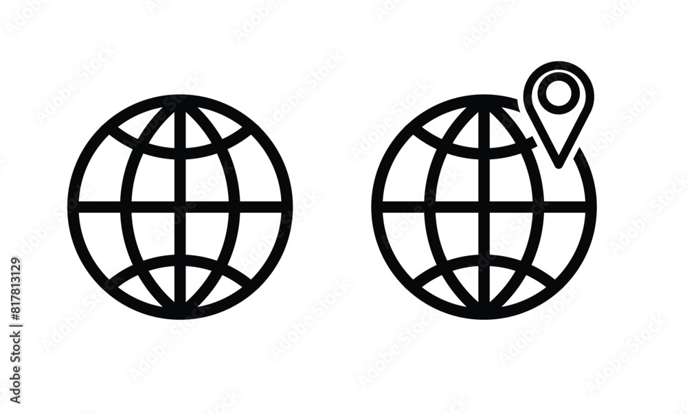 Globe Icon Vector, website button. Editable stroke World Icon Black Earth Illustration Globe Symbol Planet Logo , World Wide Web Sign Isolated 