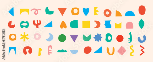 Brutalist shapes for minimal style design. Constructor of trendy geometric postmodern primitive figures. Vector illustration of brutalist contemporary star, oval, flower, line and forms