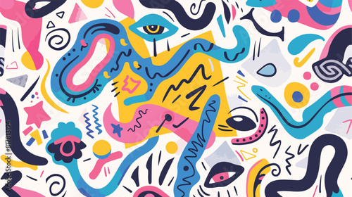 Colorful abstract trendy doodle shapes and objects