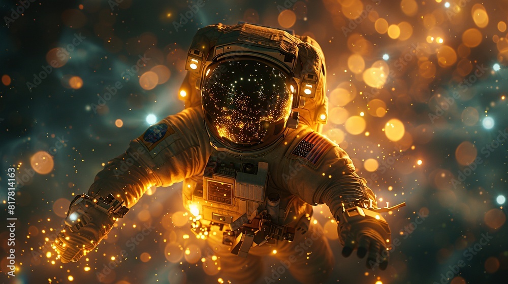 Astronaut Adrift in Outer Space Amidst Cosmic Bokeh