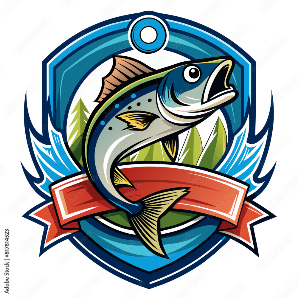 A vibrant emblem featuring a lively and dynamic fish for fishing product A vibrant emblem featuring a lively and dynamic fish for fishing product