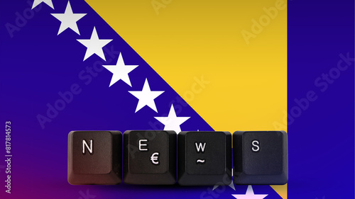 Bosnia technology news concept, streamer headline, media terminology, News text created with 