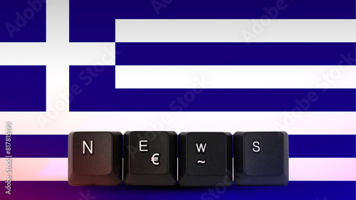 Greece technology news concept, News text created with keyboard with Greece flag, news and media 
