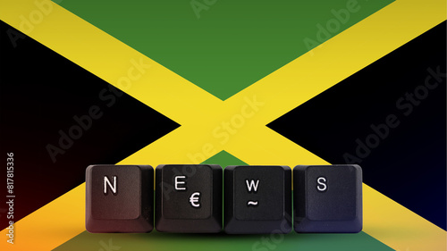 Jamaica technology news concept, media terminology, news and media idea, News text created with 