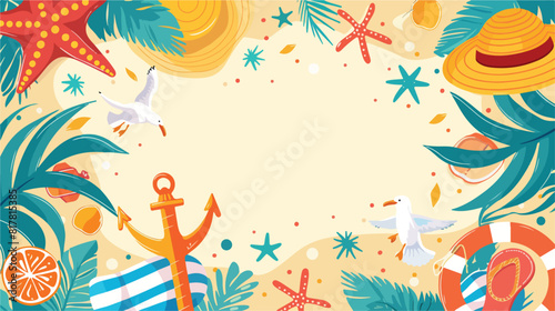 Colorful square background with summer attributes