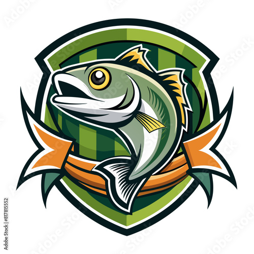 A vibrant emblem featuring a lively and dynamic fish for fishing product