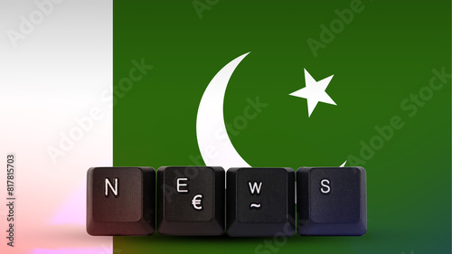 Pakistan technology news concept, news and media idea, streamer headline, News text created with 