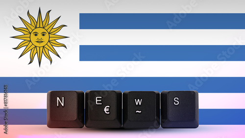 Uruguay technology news concept, media terminology, News text created with keyboard with Uruguay 