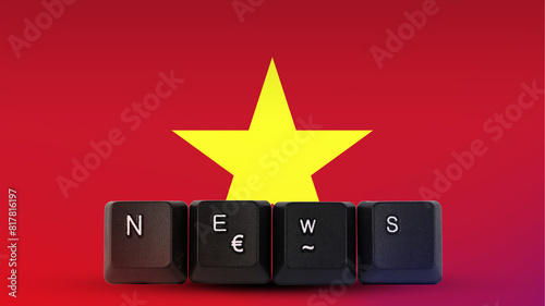 Vietnam technology news concept, News text created with keyboard with Vietnam flag, streamer 