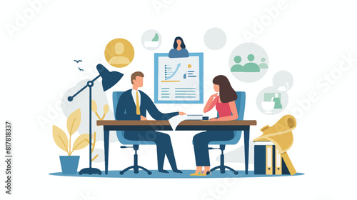 Concept of mediation. Man and woman sitting at desk