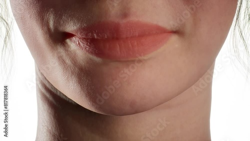 3d woman lips transforms by eliminating wrinkles. Morphing face.