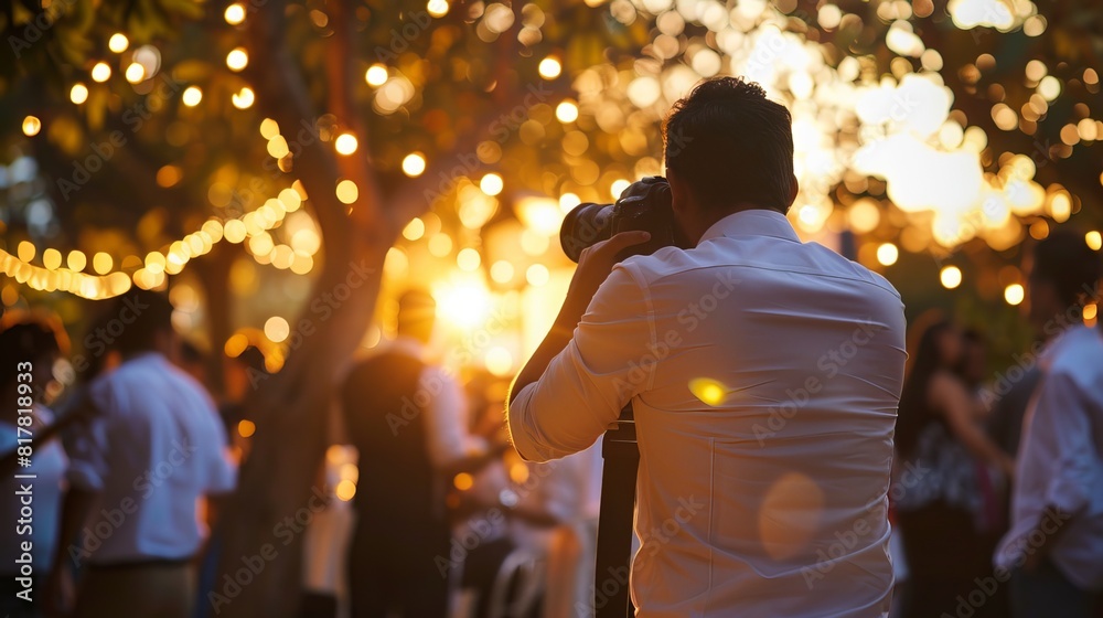 Event Photographer at a Wedding: At a wedding, the event photographer moves among the guests, capturing candid moments and formal portraits that will become cherished memories for the couple