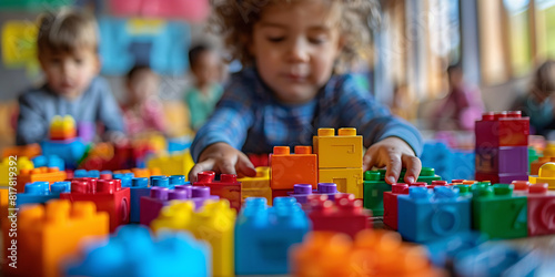 Close-up of kids playing with building blocks on Children's Day