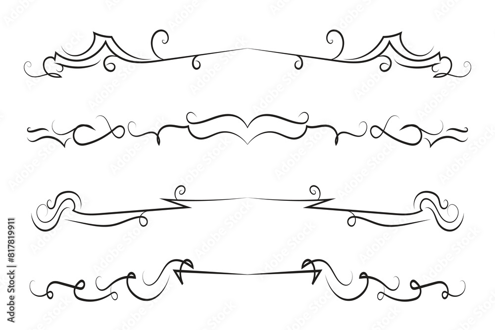 Calligraphy filigree lines Text dividers, vintage Flourishes decorative Scrolls wedding Ornate, fancy elegant page Separators design elements, Header Swirls menu cards Ornamental Border