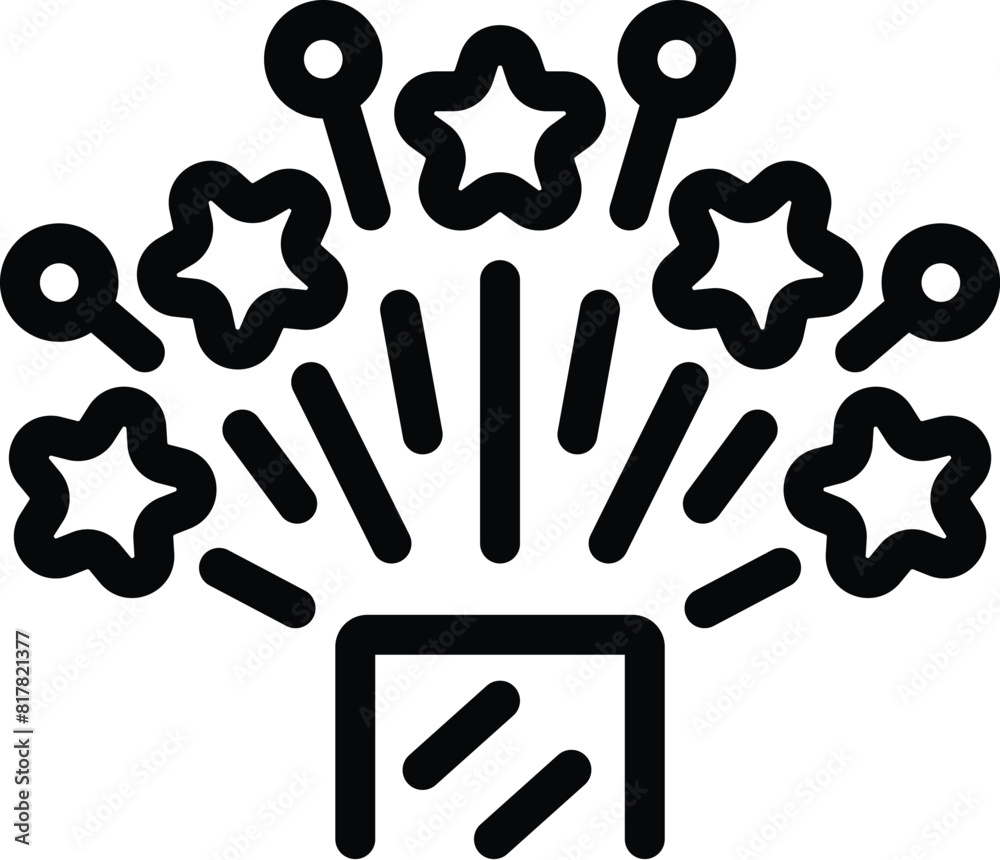 Minimalist black and white festive fireworks icon illustration for celebrations and events in vector design