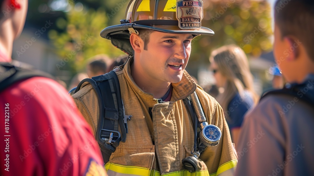 Firefighter Community Outreach: At a local event, firefighters engage ...
