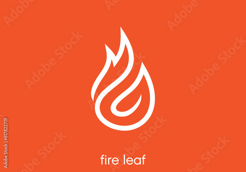 fire leaf logo design. energy flame droplet line art style symbol icon vector