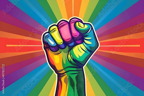 Powerful Fist with Rainbow Colors Symbolizing LGBTQ Pride and Solidarity