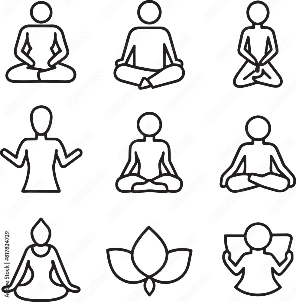 set of yoga silhouettes illustration on white background set of yoga silhouettes illustration on white background