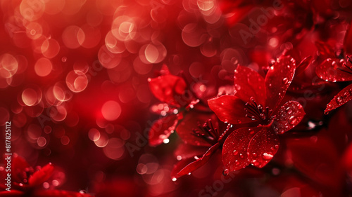 red background with red flowers © Isaac Studio