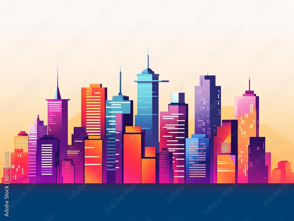 Skyscraper skyline flat design side view metropolitan theme animation Triadic Color Scheme Skyscraper skyline flat design side view metropolitan theme animation Triadic Color Scheme