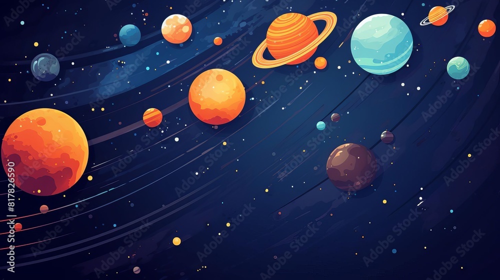 Fototapeta premium Space scene flat design top view galaxy theme cartoon drawing Splitcomplementary color scheme