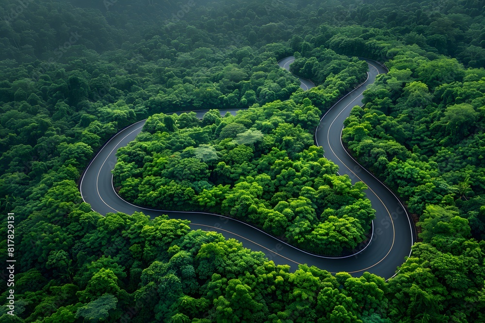 Serpentine Road Winding Through Lush Green Forest