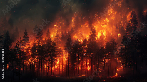 Climate change, destruction of life, forest on fire.