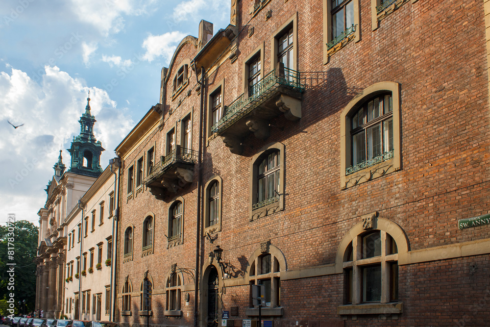 Fototapeta premium Scenic view of Saint Anne Church and Anne Street in Krakow, Poland