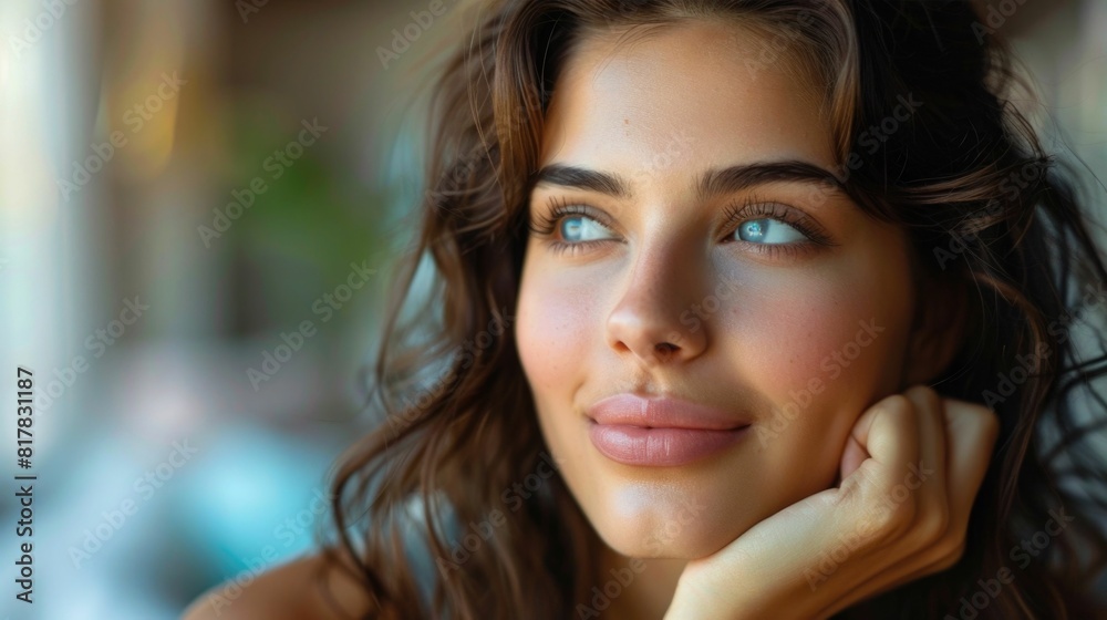 Woman Reflecting on Satisfaction and Confidence After Skincare Routine Woman Reflecting on Satisfaction and Confidence After Skincare Routine