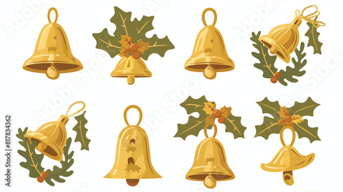 Christmas jingle bells with leaf. Xmas holiday decora