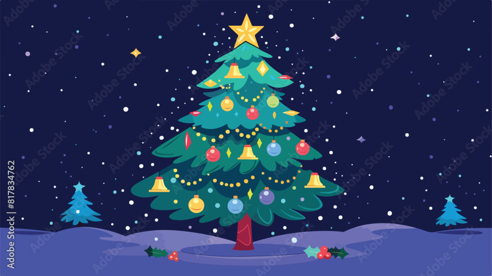 Christmas tree flat vector illustration. New year eve