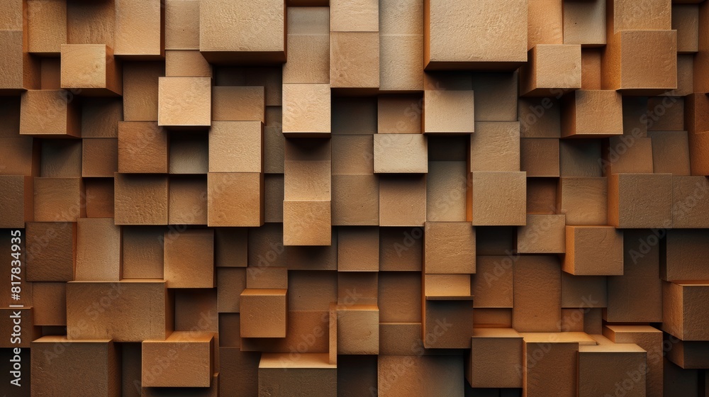 Abstract wood cutouts arranged to form brown block patterns. Abstract wood cutouts arranged to form brown block patterns.