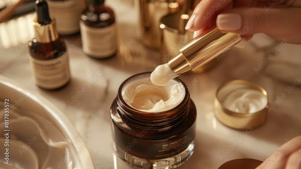 Luxurious Skincare Absorption and Texture Highlighted in Hands Applying Moisturizing Product Luxurious Skincare Absorption and Texture Highlighted in Hands Applying Moisturizing Product
