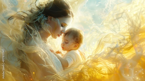 A mother's love is illustrated in this enchanting image that captures the essence of a mother's unwavering love and devotion.