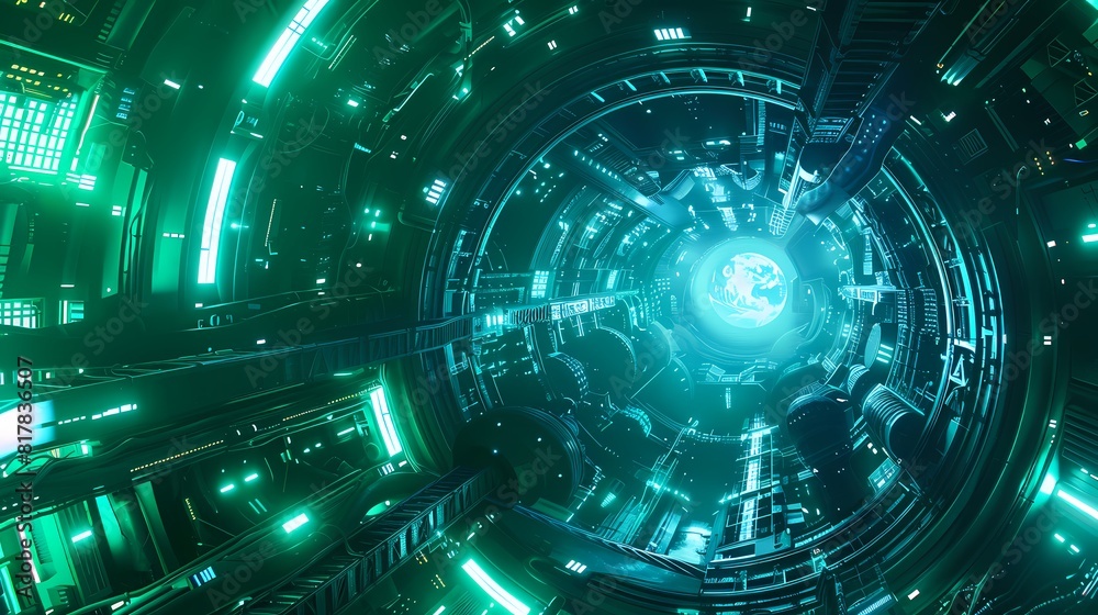 Digital technology green and blue neon realism universe poster background Digital technology green and blue neon realism universe poster background