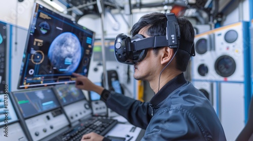 Aerospace engineers using VR simulations to test spacecraft designs in various atmospheric conditions